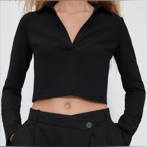 Zara Black Cropped Collared Shirt